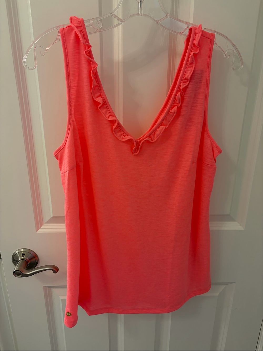 Lilly Pulitzer Coral Ruffle V-Neck Sleeveless Tank